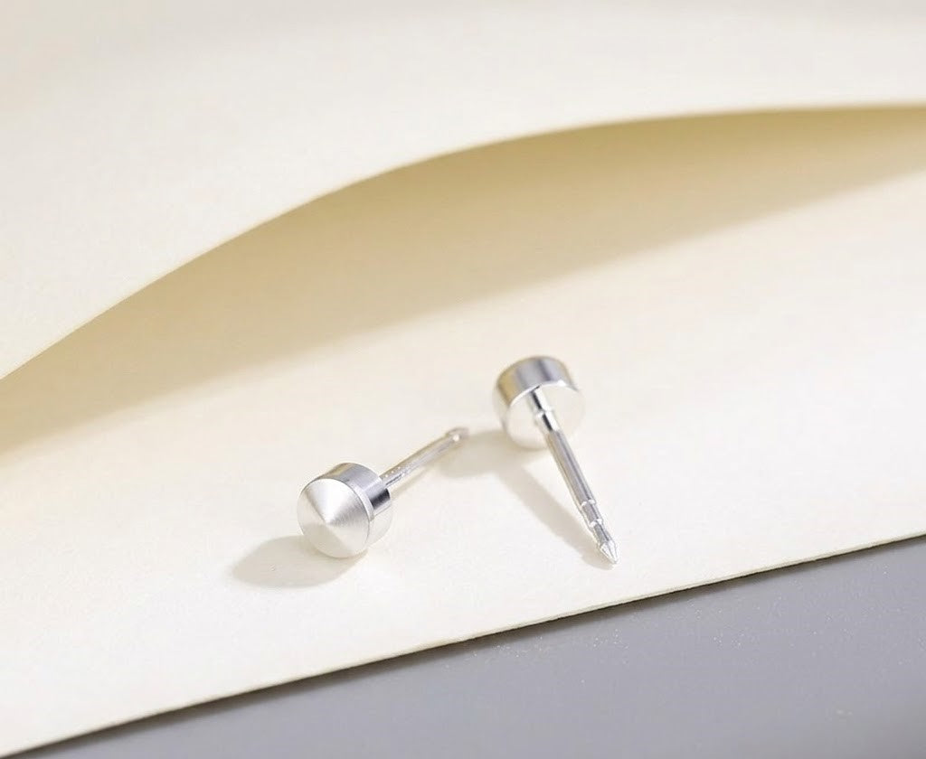 Minimalist Cylinder Stud Earrings - Silver (Free UK Delivery)